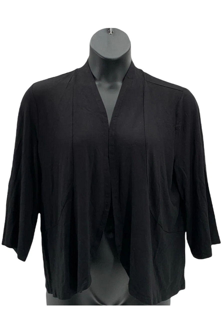 IMAN Global Chic 3/4-Sleeve Open Front Knit Cardigan Black - Regular